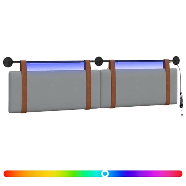 vidaXL Rippuv voodipeats LED-valgustusega Helehall Antiik PU