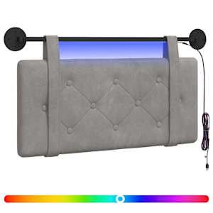 vidaXL Rippuv voodipeats LED-valgustusega Helehall Samet