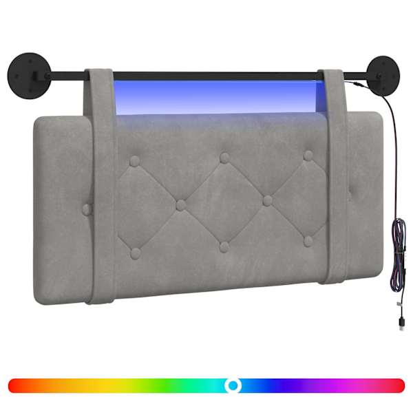 vidaXL Rippuv voodipeats LED-valgustusega Helehall Samet