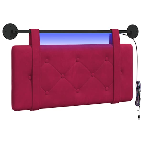 vidaXL Rippuv voodipeats LED-valgustusega Veinpunane Samet