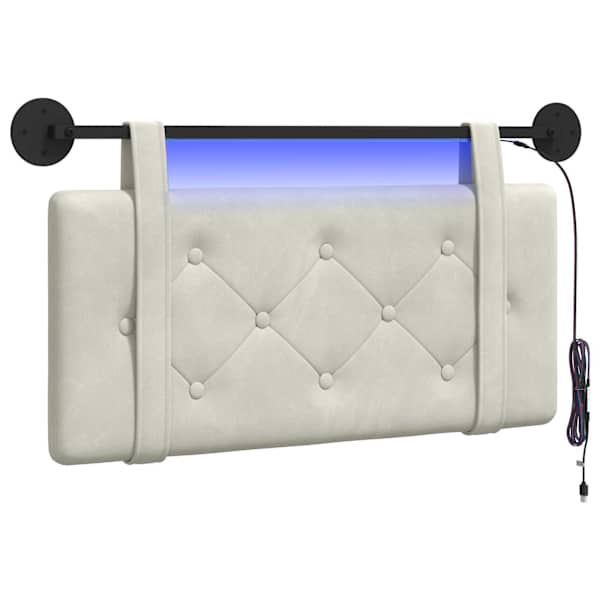 vidaXL Rippuv voodipeats LED-valgustusega Kreemjas Samet