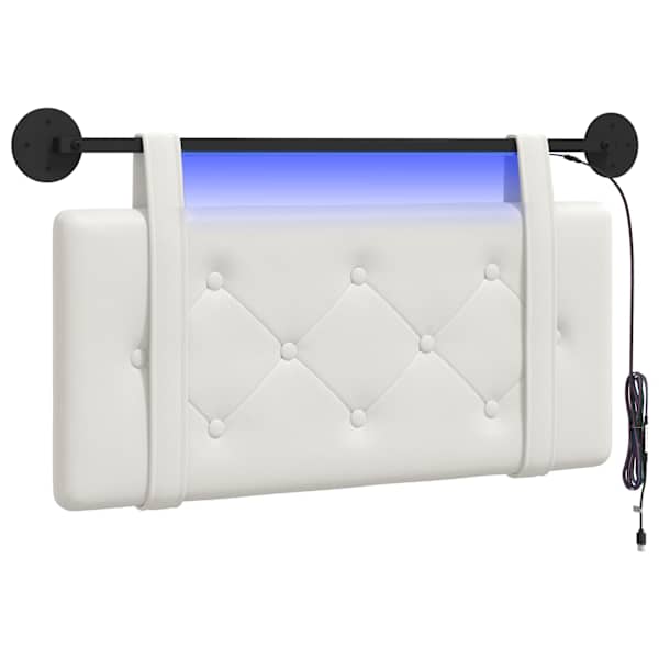 vidaXL Rippuv voodipeats LED-valgustusega Valge Kunstnahk