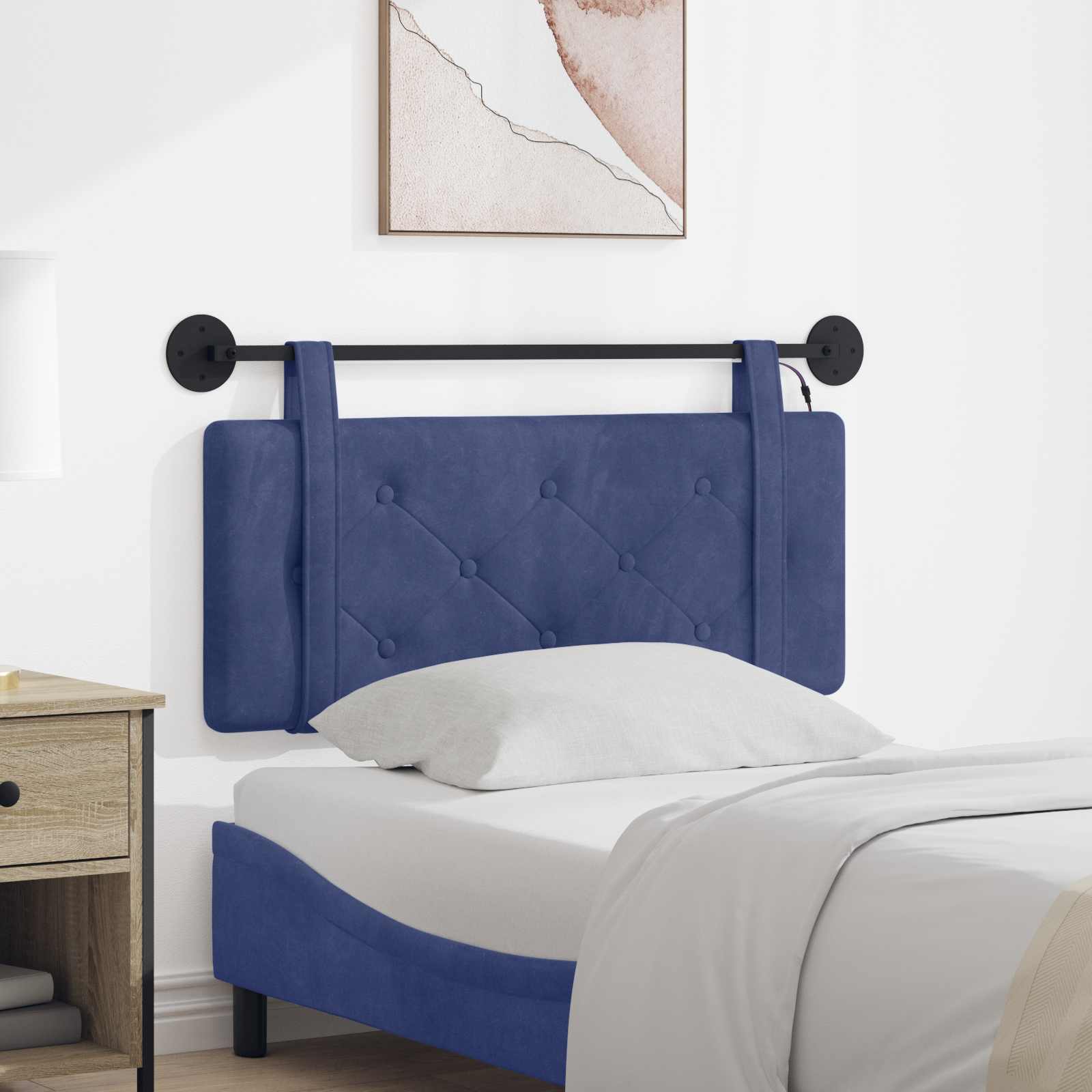 vidaXL Tăblie de pat suspendată Cu lumină LED Albastru Poliție Catifea