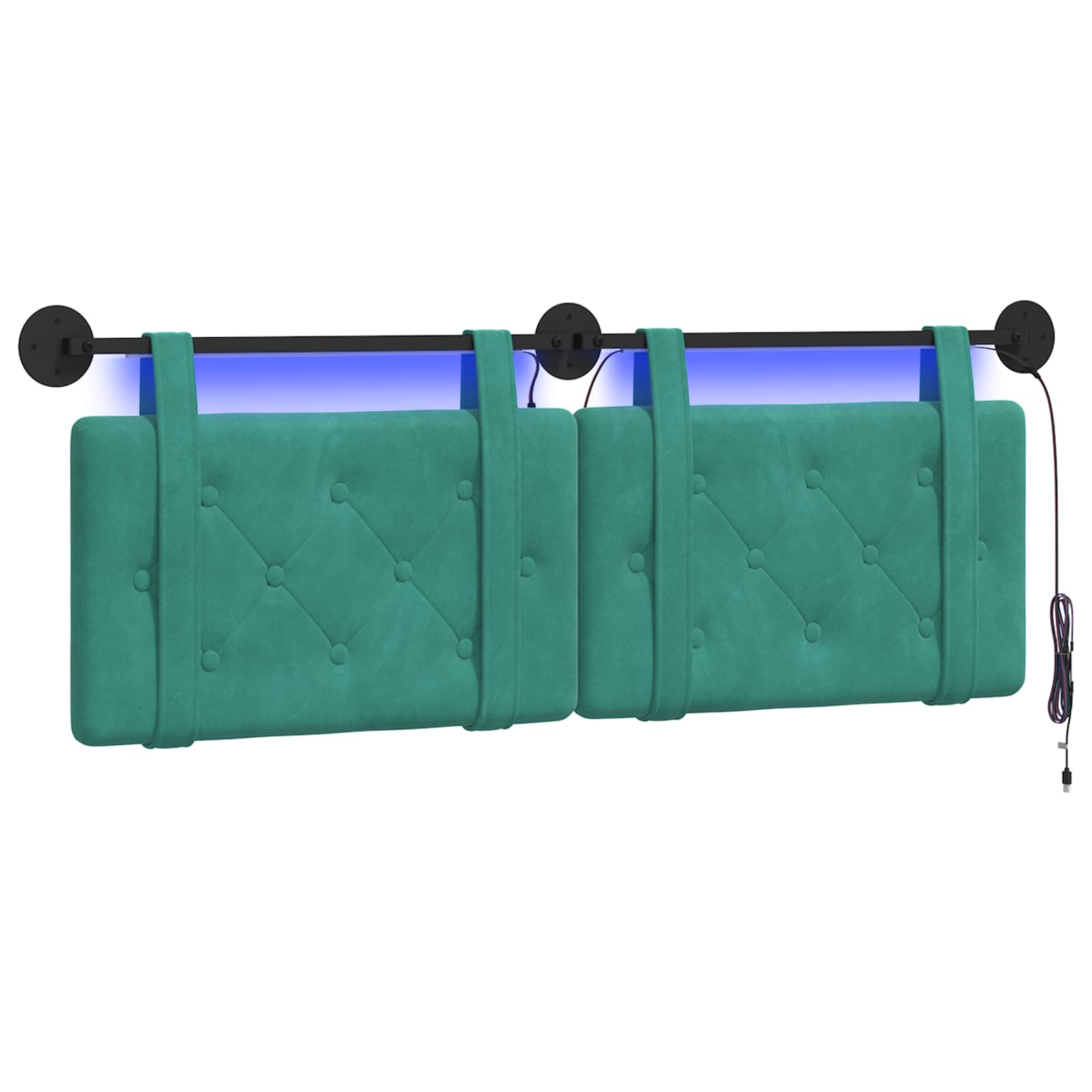 vidaXL Hangend hoofdbord Met LED-verlichting Turquoise Fluweel, foto 3