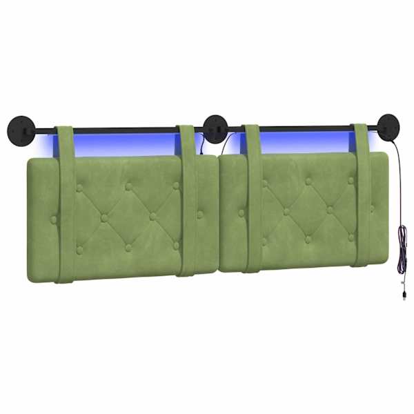 vidaXL Rippuv voodipeats LED-valgustusega Hele roheline Samet