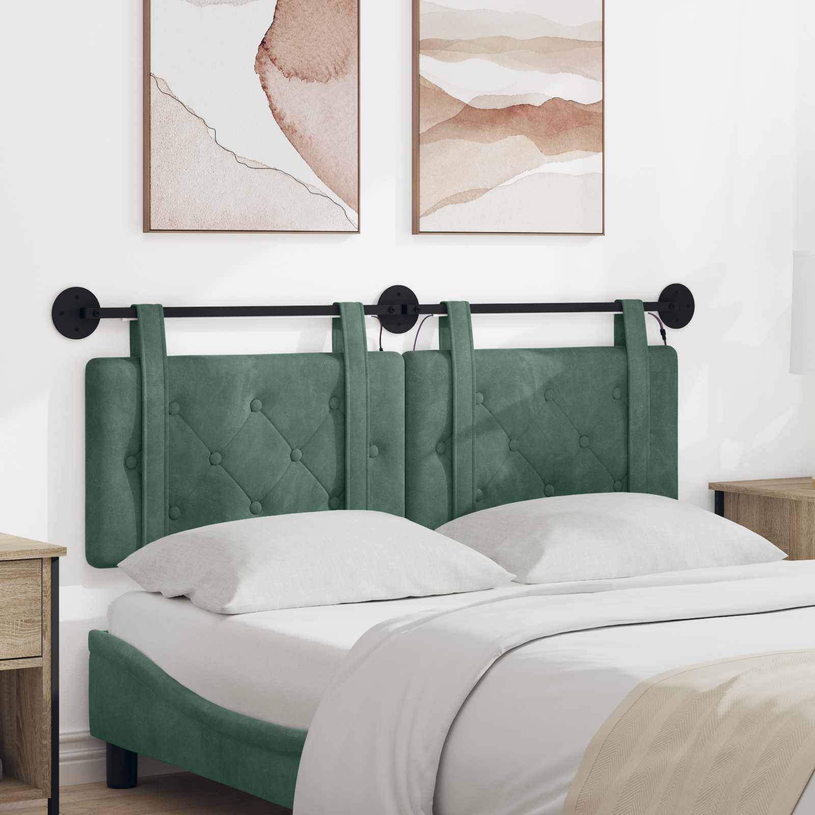 Hangend hoofdbord Met LED-verlichting Zeegroen Fluweel – afbeelding 1