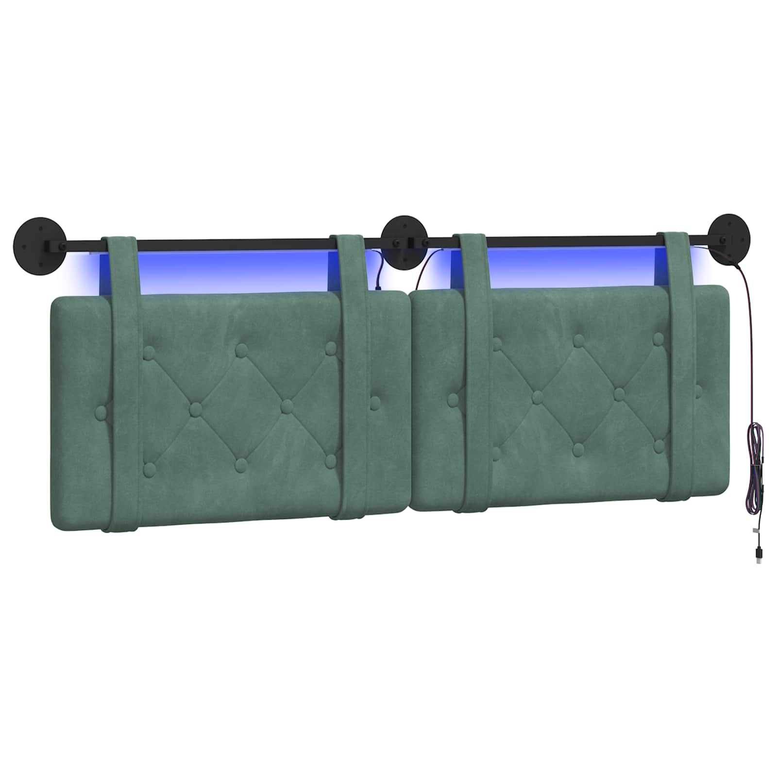 vidaXL Hangend hoofdbord Met LED-verlichting Zeegroen Fluweel groen, foto 3
