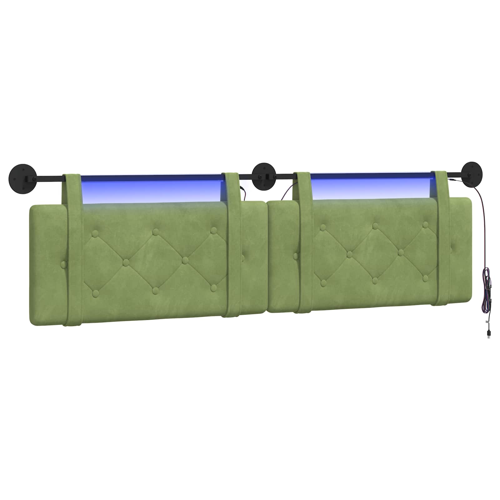 vidaXL Hangend hoofdbord Met LED-verlichting Lichtgroen Fluweel groen, foto 3