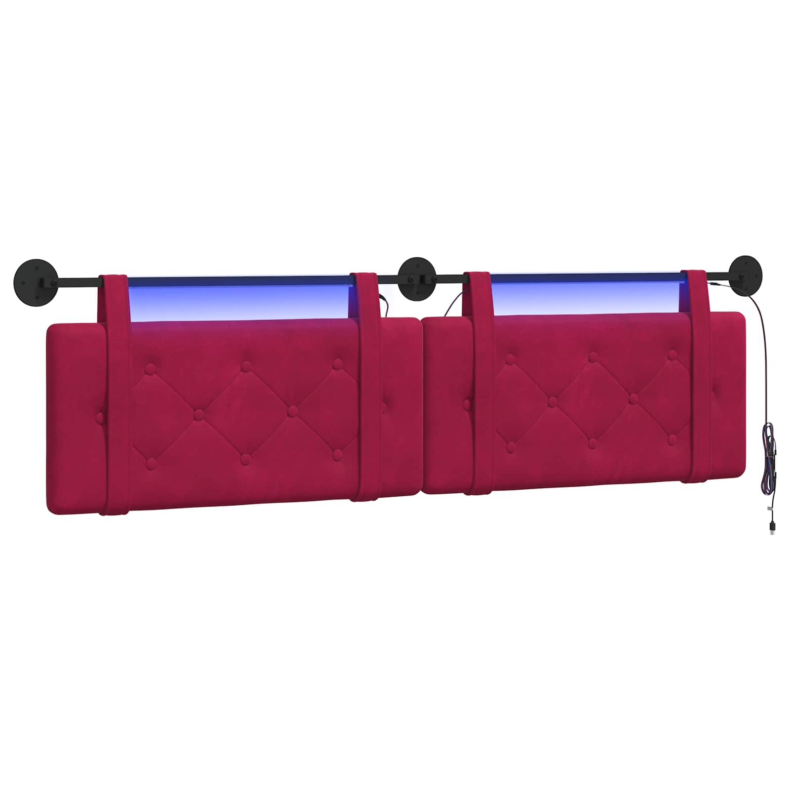 vidaXL Hangend hoofdbord Met LED-verlichting Wijnrood Fluweel, foto 3