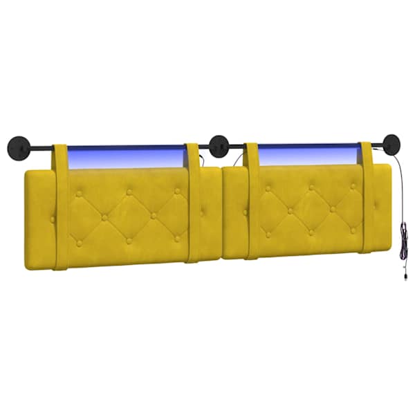 vidaXL Rippuv voodipeats LED-valgustusega Kollane Samet