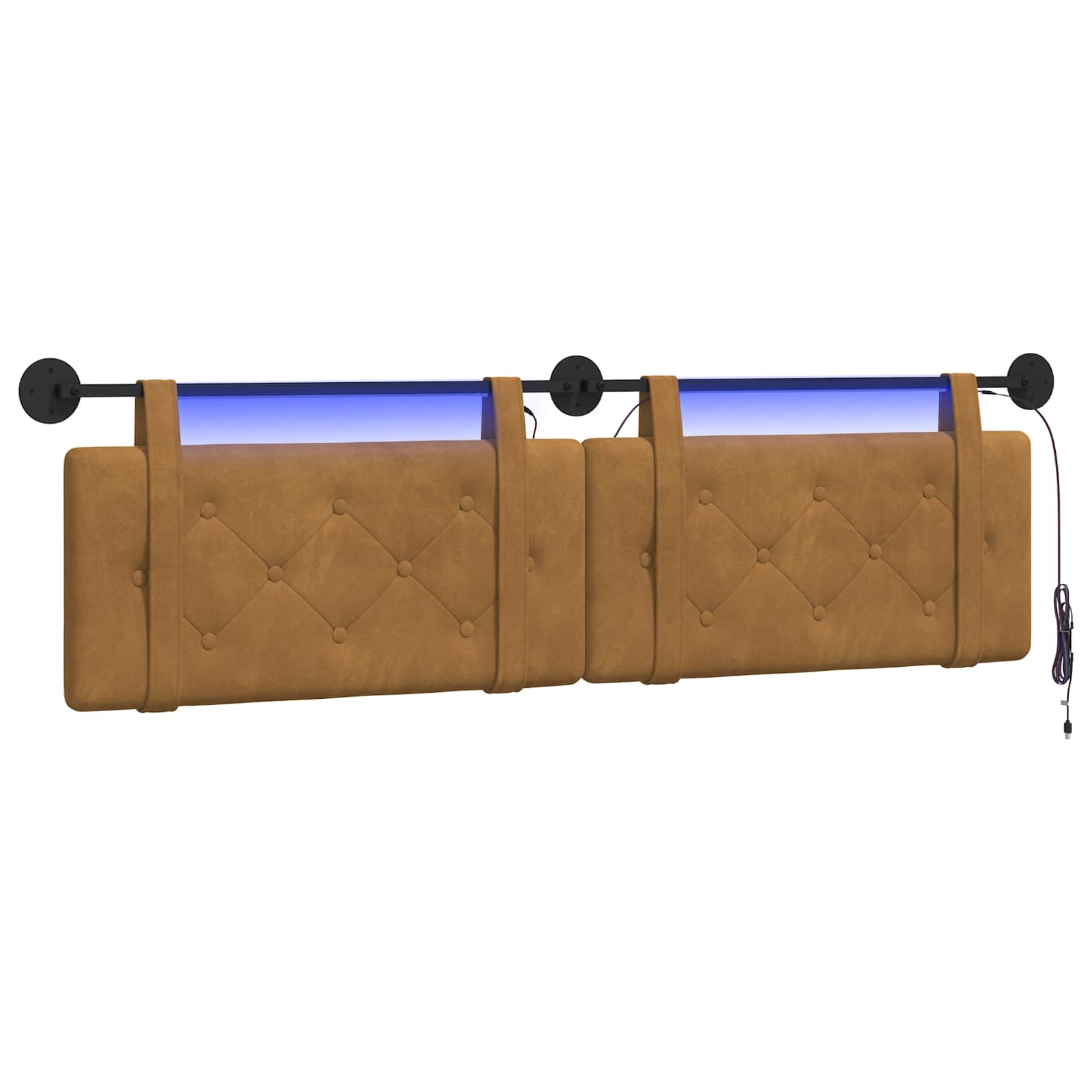 vidaXL Hangend hoofdbord Met LED-verlichting Bruin Fluweel, foto 3