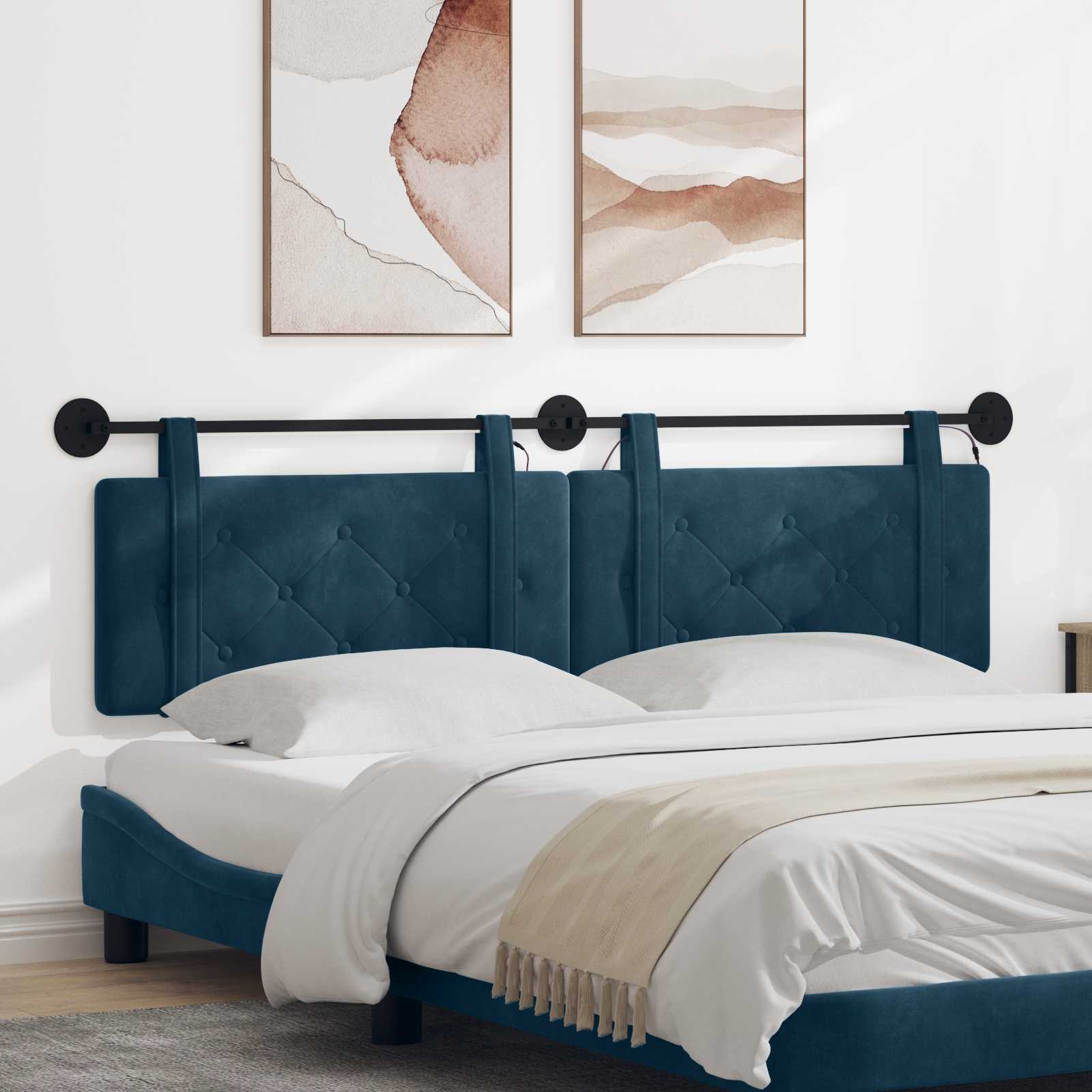 Hangend hoofdbord Met LED-verlichting Blauw Fluweel – afbeelding 1