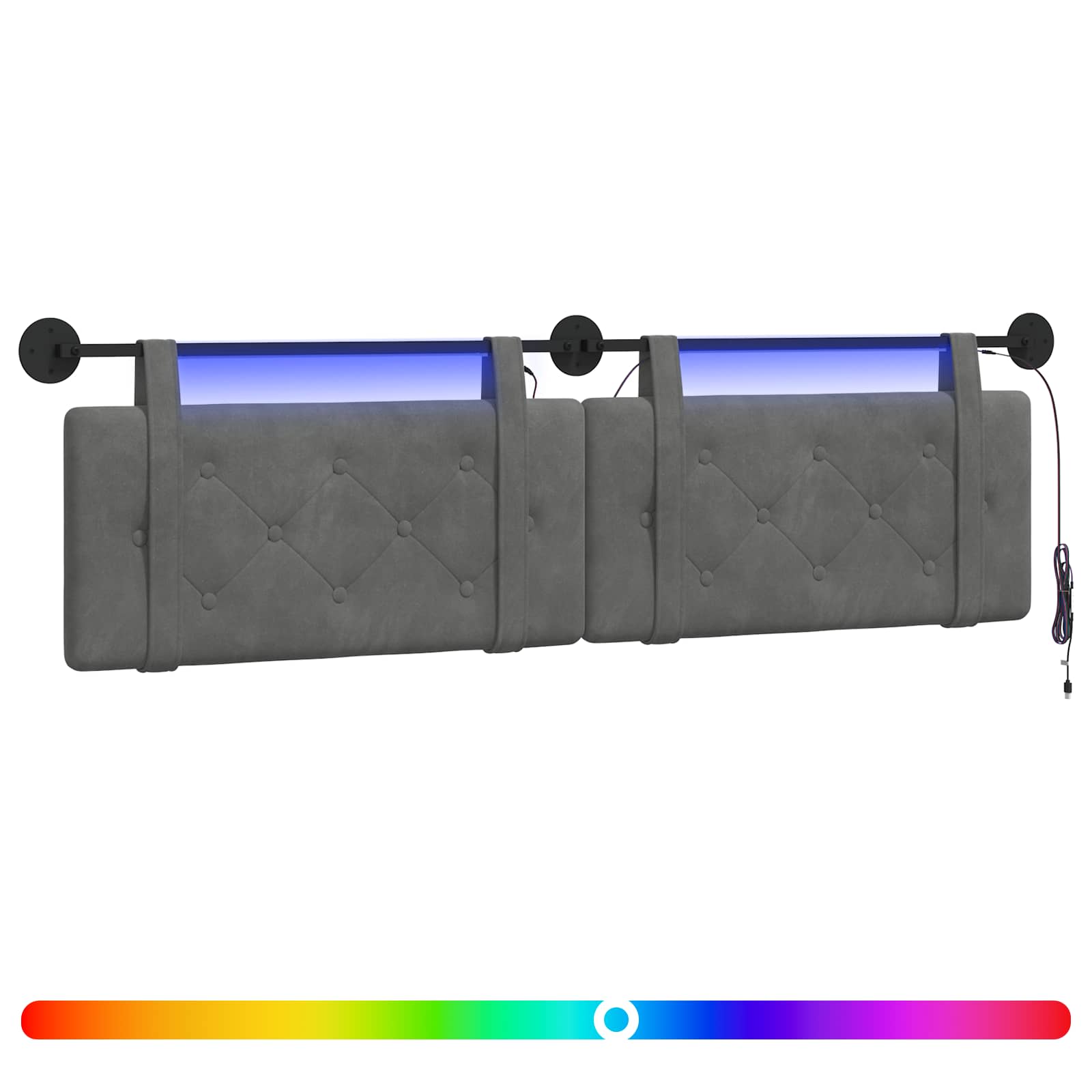 vidaXL Hangend hoofdbord Met LED-verlichting Donkergrijs Fluweel grijs, foto 3