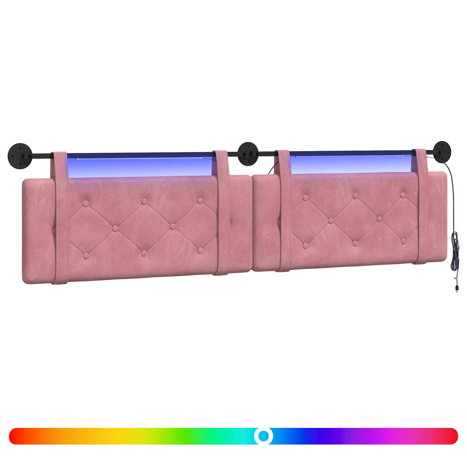 vidaXL Hangend hoofdbord Met LED-verlichting Roze Fluweel, foto 3
