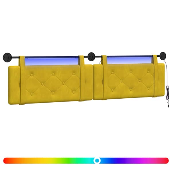 vidaXL Rippuv voodipeats LED-valgustusega Kollane Samet