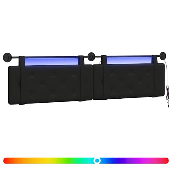 vidaXL Rippuv voodipeats LED-valgustusega Must Kunstnahk