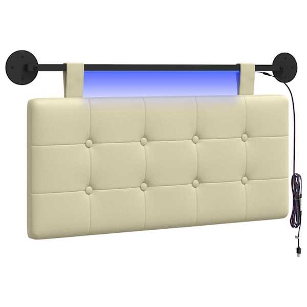vidaXL Rippuv voodipeats LED-valgustusega Kreemjas Kunstnahk