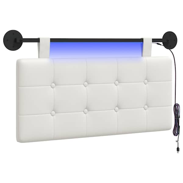 vidaXL Rippuv voodipeats LED-valgustusega Valge Kunstnahk