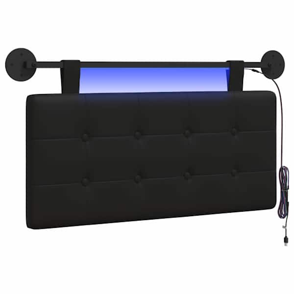 vidaXL Rippuv voodipeats LED-valgustusega Must Kunstnahk