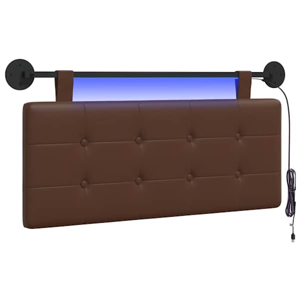 vidaXL Rippuv voodipeats LED-valgustusega Pruun Kunstnahk