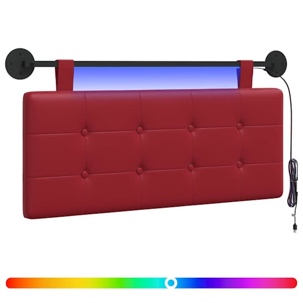 vidaXL Rippuv voodipeats LED-valgustusega Veinpunane Kunstnahk