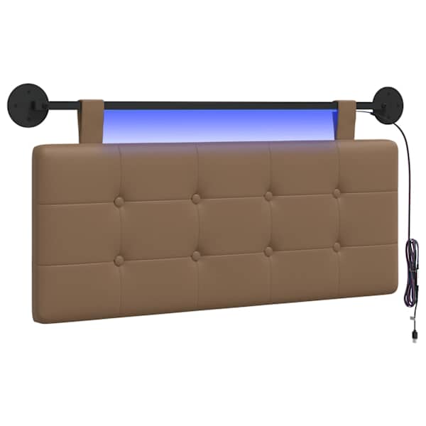 vidaXL Rippuv voodipeats LED-valgustusega Cappuccino Kunstnahk