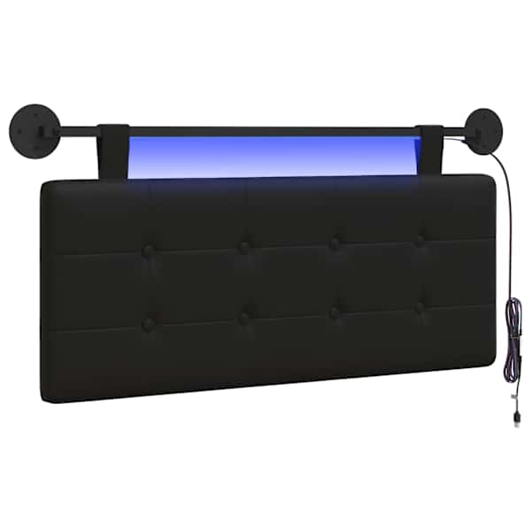 vidaXL Rippuv voodipeats LED-valgustusega Must Kunstnahk