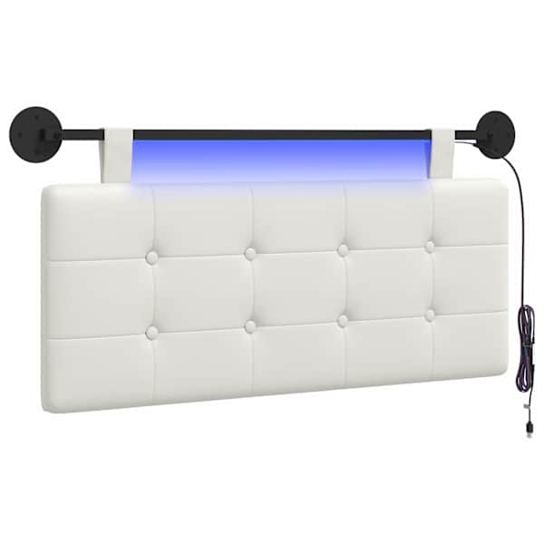 vidaXL Rippuv voodipeats LED-valgustusega Valge Kunstnahk