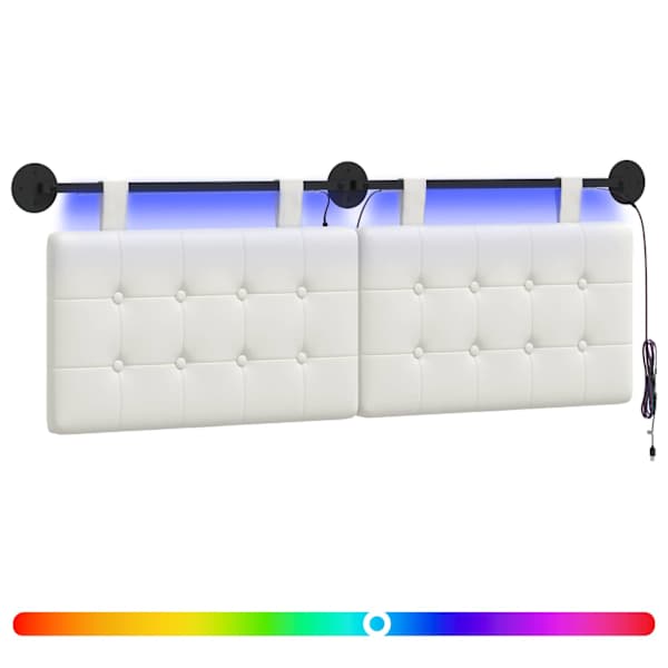 vidaXL Rippuv voodipeats LED-valgustusega Valge Kunstnahk