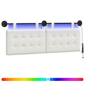 vidaXL Rippuv voodipeats LED-valgustusega Valge Kunstnahk