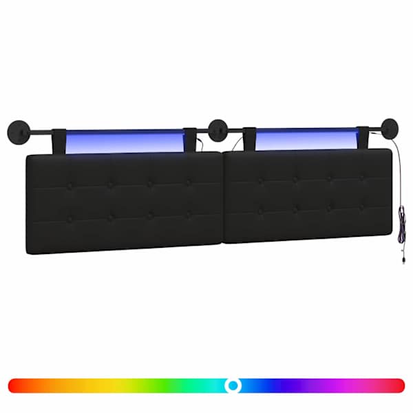 vidaXL Rippuv voodipeats LED-valgustusega Must Kunstnahk