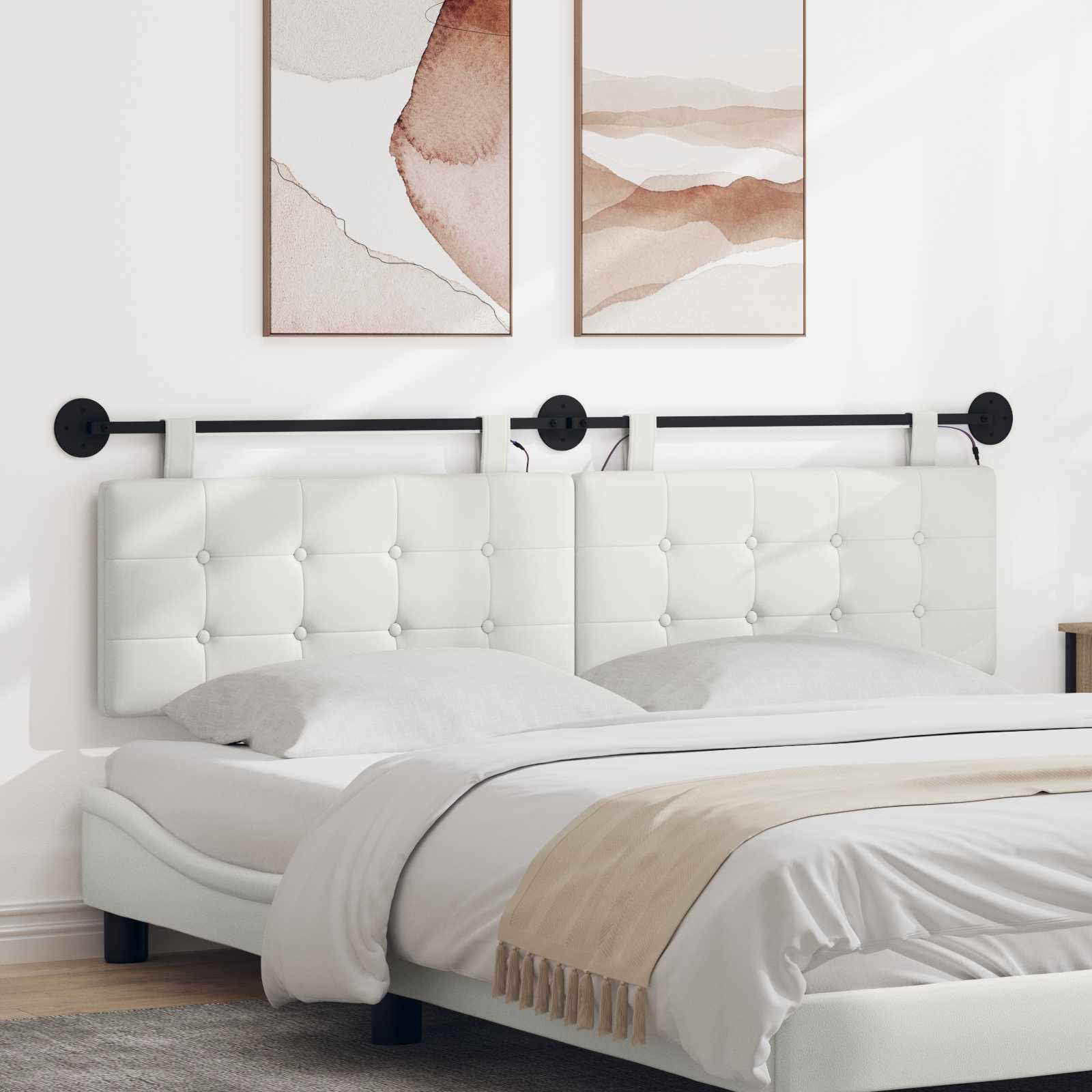 vidaXL Tăblie de pat suspendată Cu lumină LED Alb Piele artificială