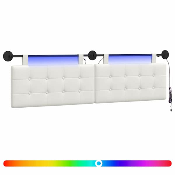 vidaXL Rippuv voodipeats LED-valgustusega Valge Kunstnahk