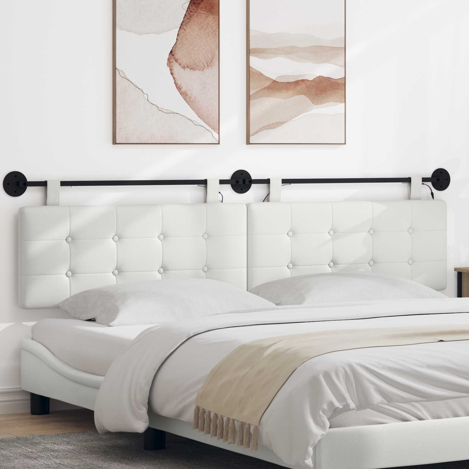 vidaXL Tăblie de pat suspendată Cu lumină LED Alb Piele artificială