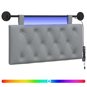 vidaXL Rippuv voodipeats LED-valgustusega Helehall kangas