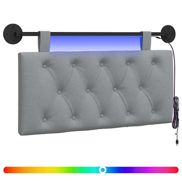 vidaXL Rippuv voodipeats LED-valgustusega Helehall kangas