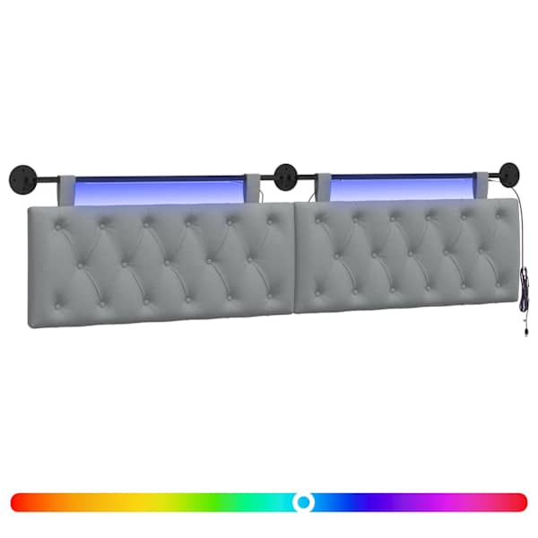 vidaXL Rippuv voodipeats LED-valgustusega Helehall kangas