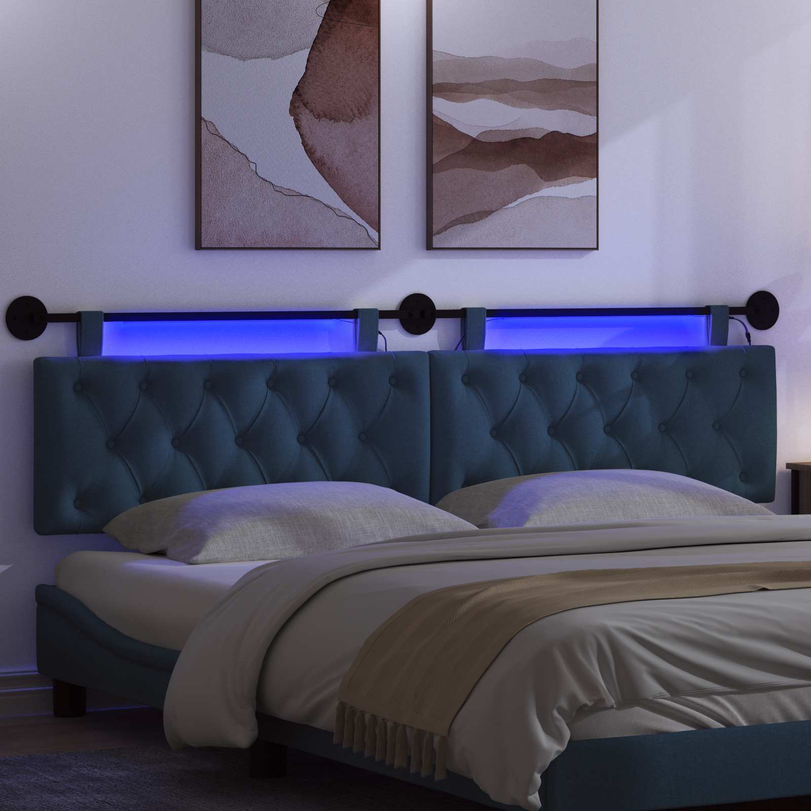 vidaXL Hangend hoofdbord Met LED-verlichting Blauw Stof