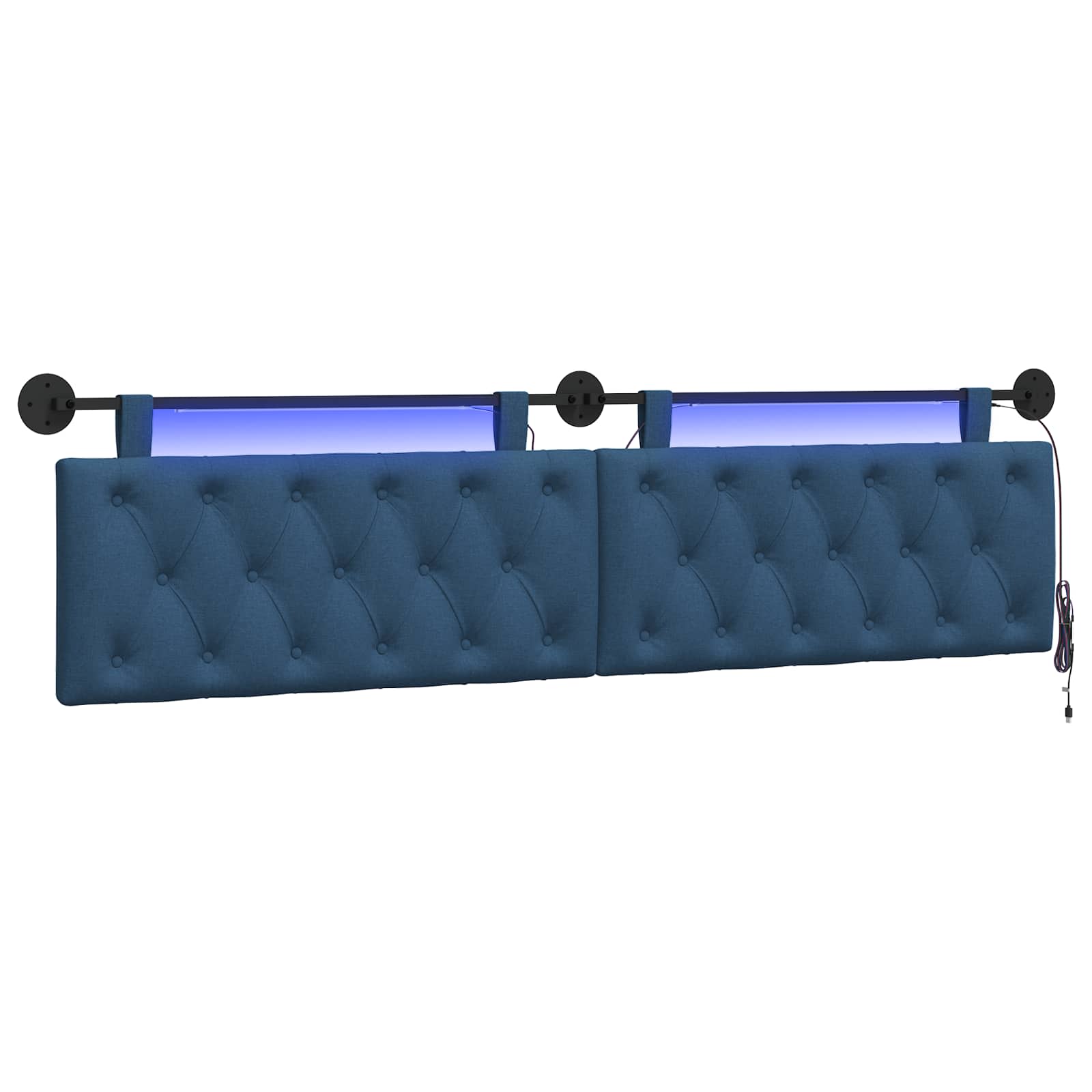 vidaXL Hangend hoofdbord Met LED-verlichting Blauw Stof