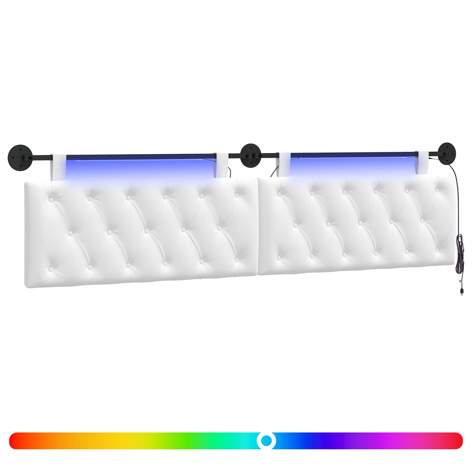 Табла за легло висяща С LED осветление Бяло Текстил – изображение 2