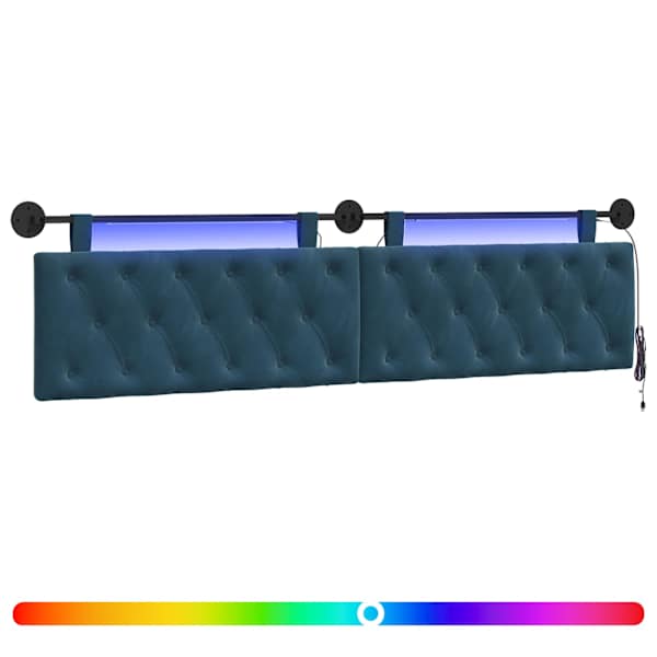 vidaXL Rippuv voodipeats LED-valgustusega Sinine Samet