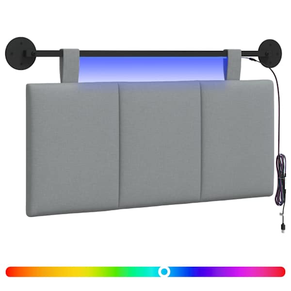 vidaXL Rippuv voodipeats LED-valgustusega Helehall kangas