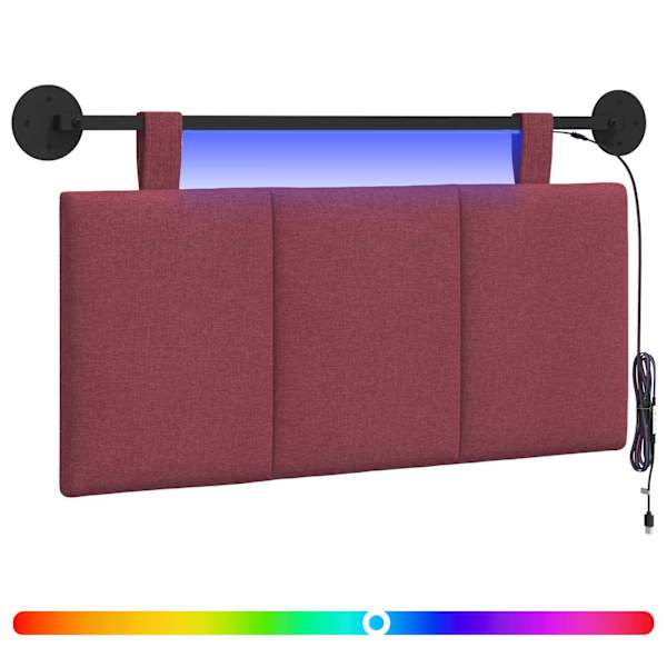 vidaXL Rippuv voodipeats LED-valgustusega Veinpunane kangas