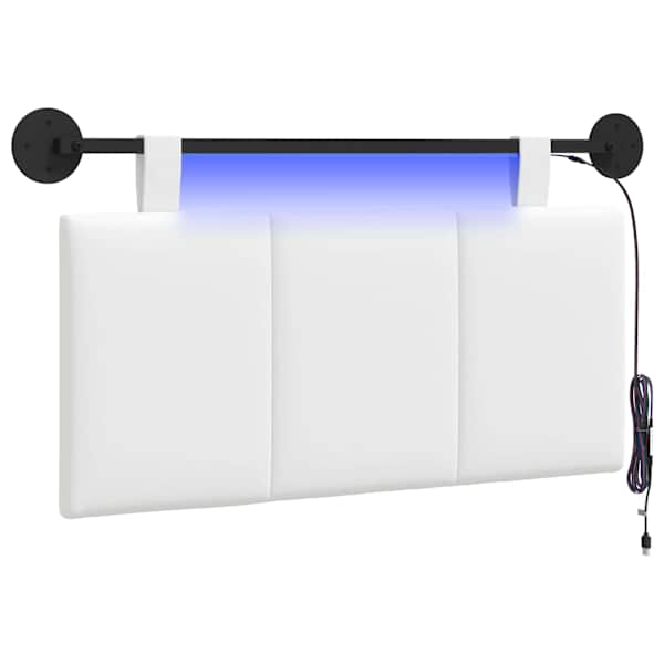 vidaXL Rippuv voodipeats LED-valgustusega Valge kangas