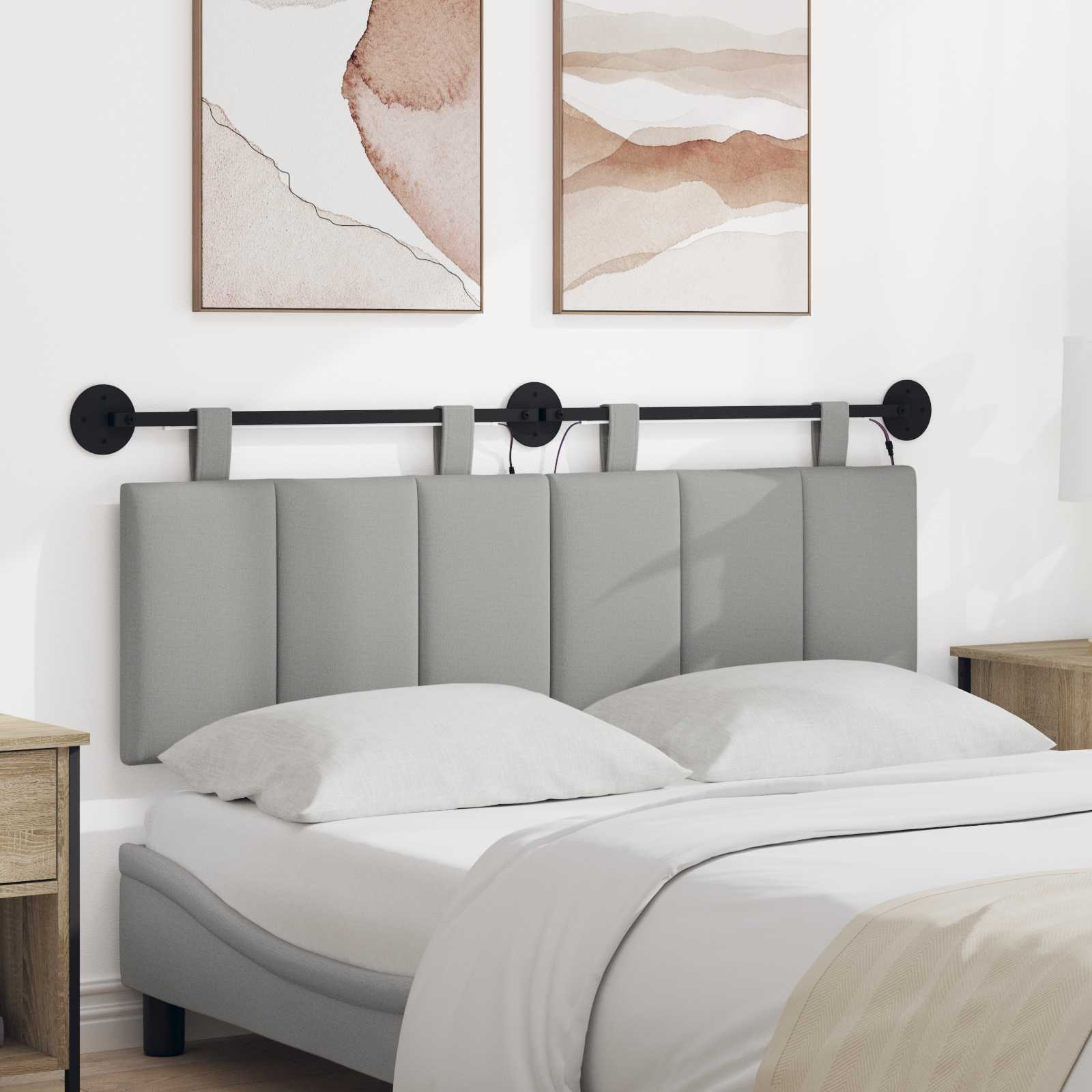 vidaXL Tăblie de pat suspendată Cu lumină LED Gri nori Țesătură