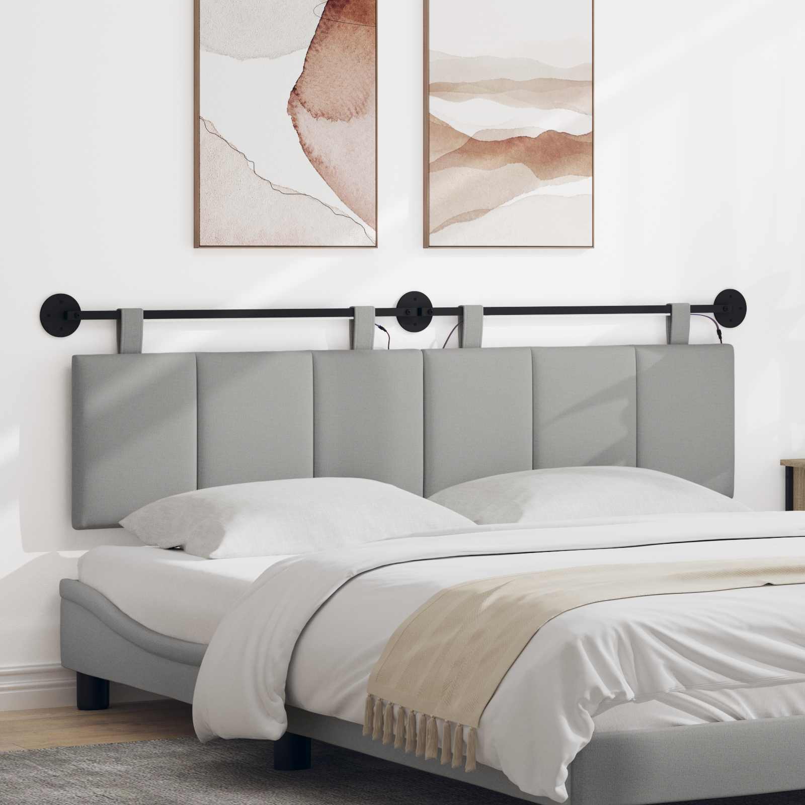 vidaXL Tăblie de pat suspendată Cu lumină LED Gri nori Țesătură