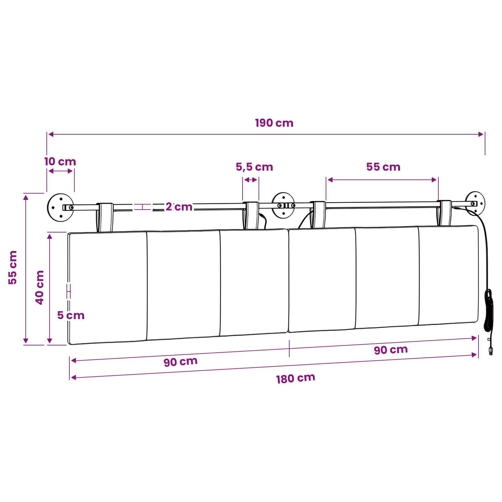 vidaXL Hangend hoofdbord Met LED-verlichting Crèmekleurig Stof