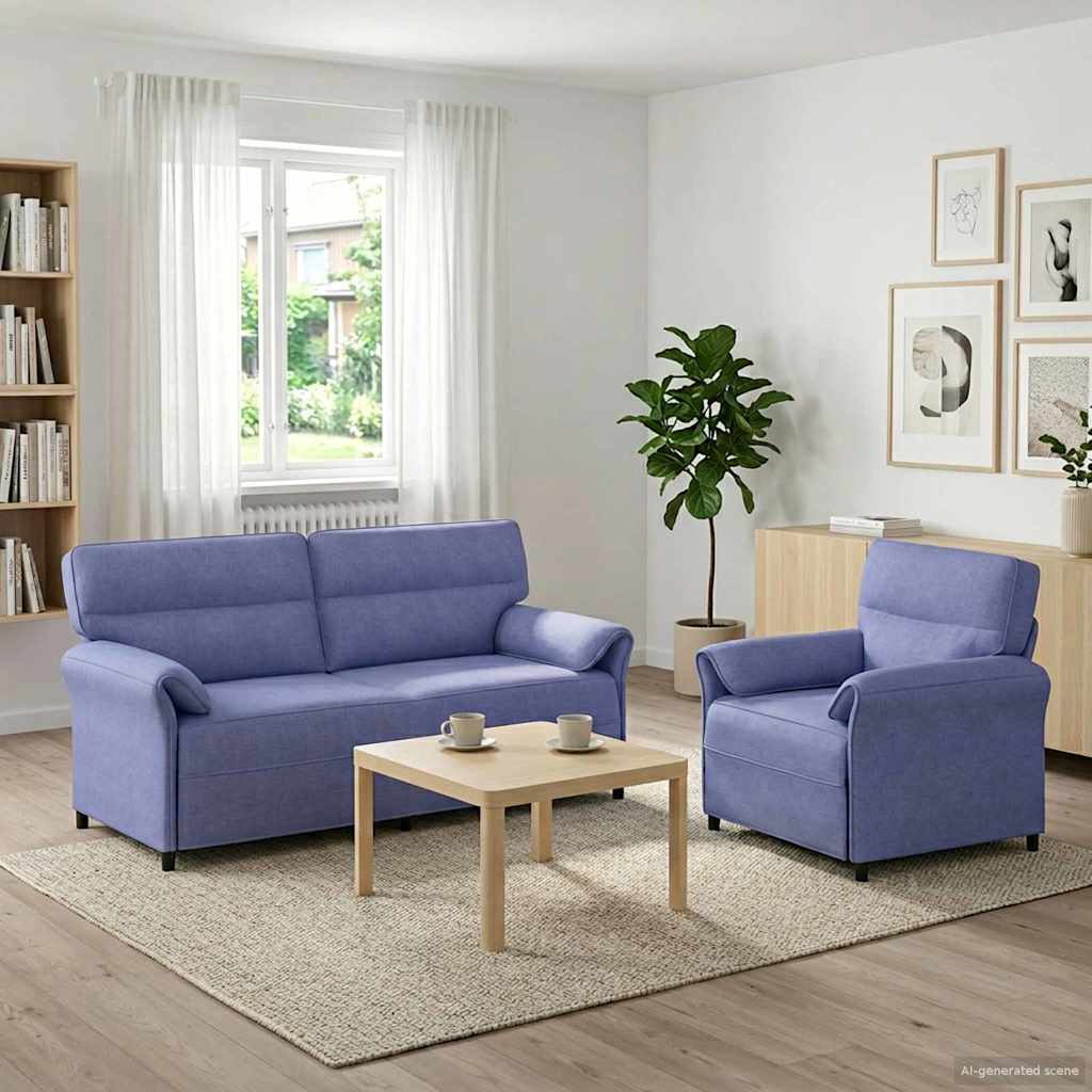 Sofa sæt 2 stk. i jeansblå stof - 2- og 1-personers sofa