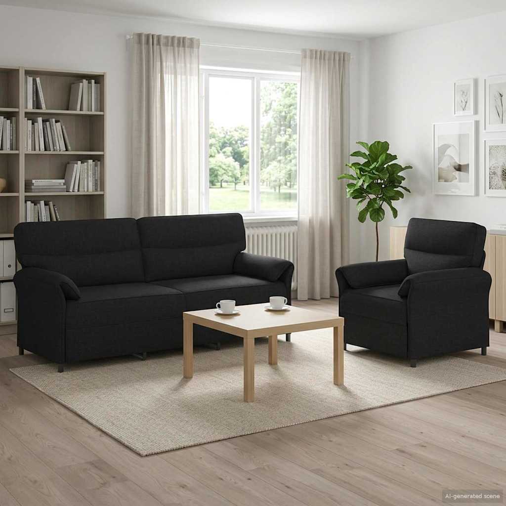 vidaXL Kavčna garnitura 2 kos Črna Blago