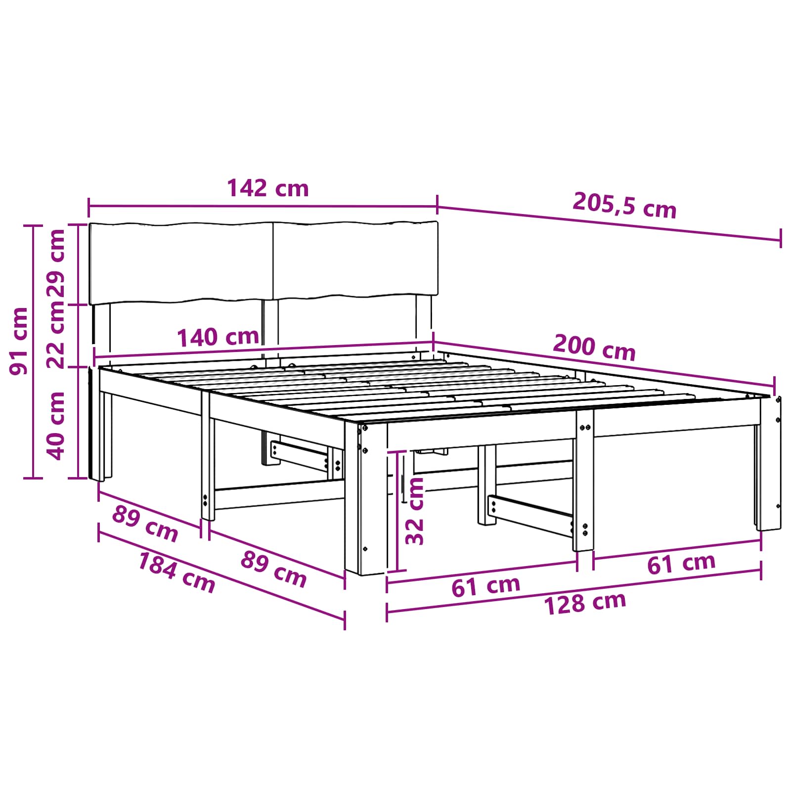 Parivuodekehys päädyn kanssa ROSTOCK Tumma ruskea 140 x 200 cm - Image 10